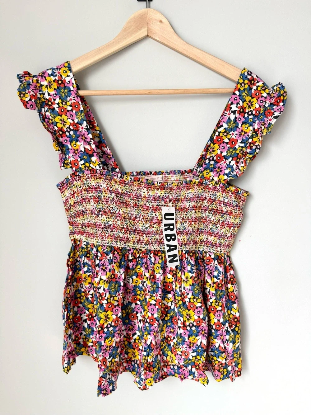 NWT Urban Outfitters Charlotte Smocked Ruffled Floral Babydoll Top - Picture 1 of 4